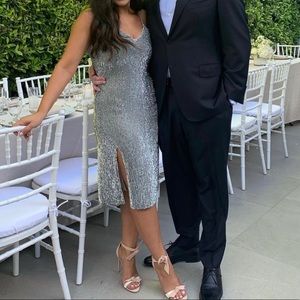 Sequence silver retrofete midi dress with slit